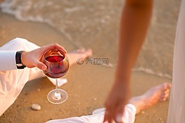 葡萄酒,海灘,雙腿