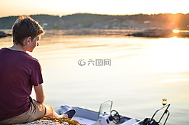 船,男孩,海