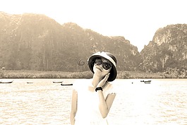 人像,女人,山水