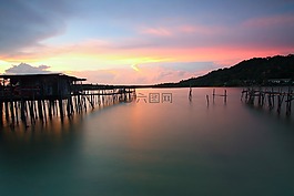 海灘,云,日出
