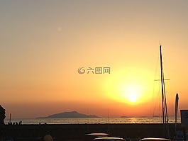 日落,太陽,海