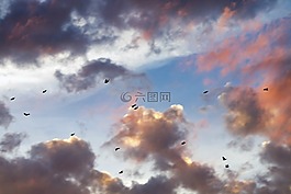 日落,云,cloudscape的