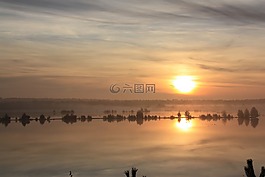 日落,系泊,水