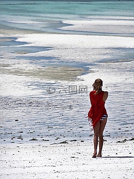 海灘,女子,海
