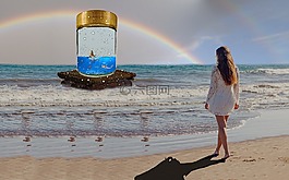 幻想,海灘,女子