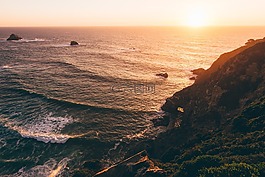 日落,海洋,波