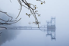 霧,秋,海灘