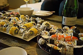 壽司,晚餐,葡萄酒