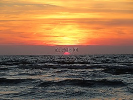 日落,海,多彩的日落