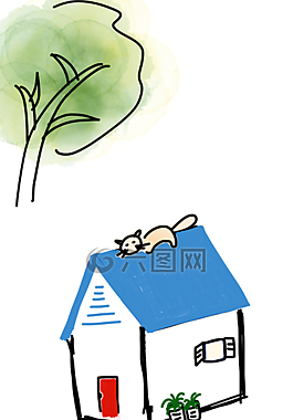 猫,屋顶,房子