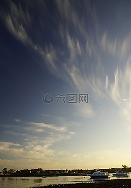 日落,海灘,云