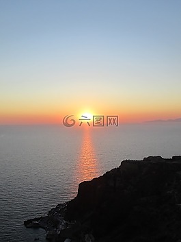 日落,太陽,希臘