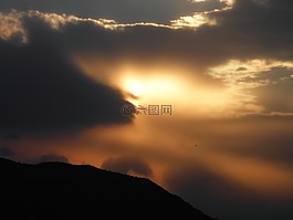夕陽,云,山區(qū)