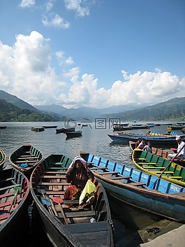 小船,湖,鑲嵌