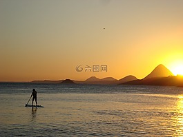 海灘,日落,巴西