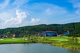果岭,高尔夫,蓝天