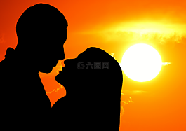 戀人,剪影,日落
