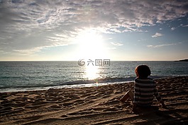 海灘,海洋,女孩