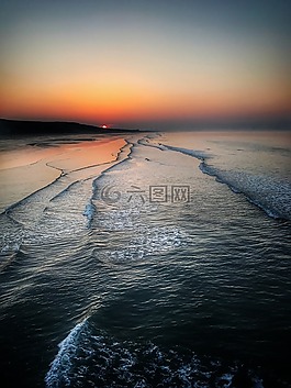 日落,海洋,海
