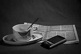 咖啡,報紙,電話