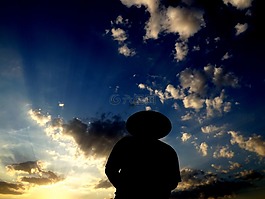 日落,水,男人