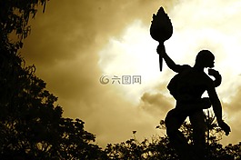 多云,雕像,火炬