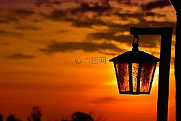 燈籠,日落,背光