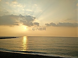 日出,海灘,上午
