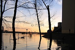 高,水,日落