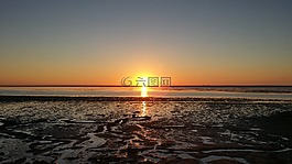 北海,日落,美国瓦茨