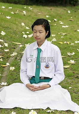 女孩,打坐,佛教