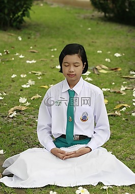 女孩,打坐,佛教