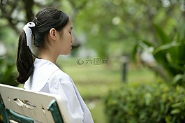 坐,女子,女孩