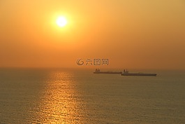 小船,日落,海