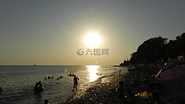 日落,夏天,海洋