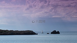 海,帆船,云