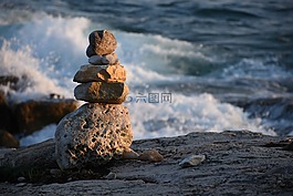 海,石,abendsonnde