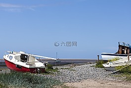 棄,船,海岸