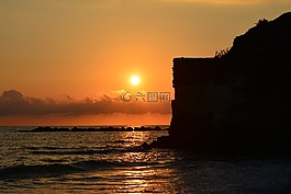 海灘,日落,太陽