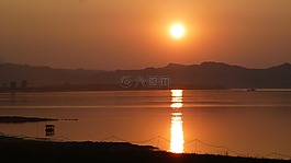 緬甸,河,日落