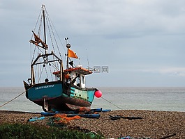 船,釣魚,海灘