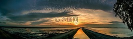 全景的日落,海景,暮光之城