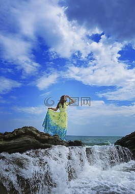 女孩,海灘,海