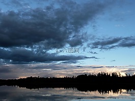 日落,湖,景觀