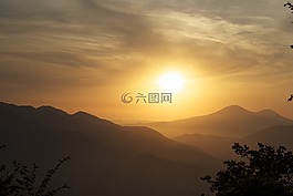 日落,山,萨莱诺