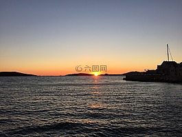 日落,海,落山的太陽
