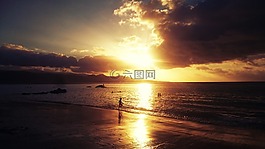 海灘,海洋,日落