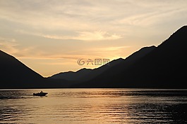 湖,船,日落