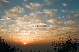 日落,云,傍晚的天空