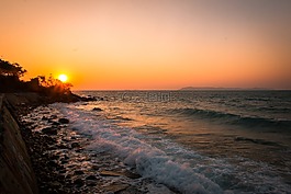 海,波,日落